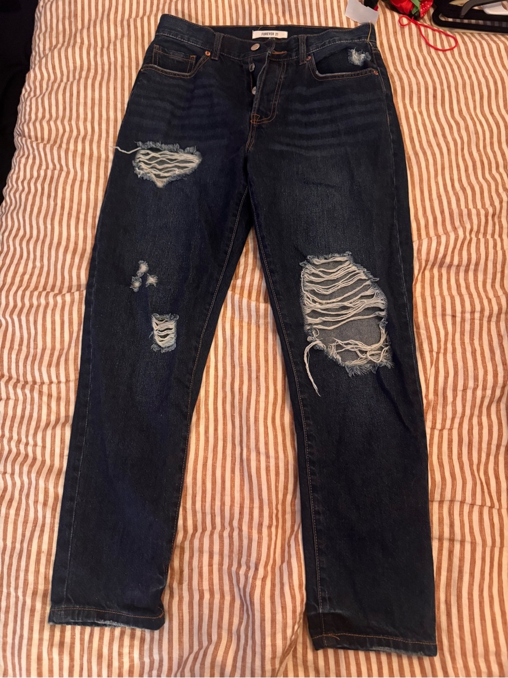 Forever 21 Dark Blue Distressed Boyfriend Jeans